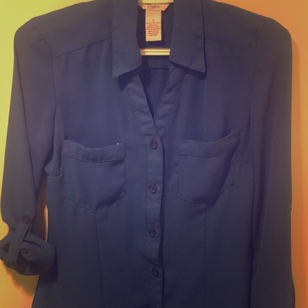 Deep blue button down shirt